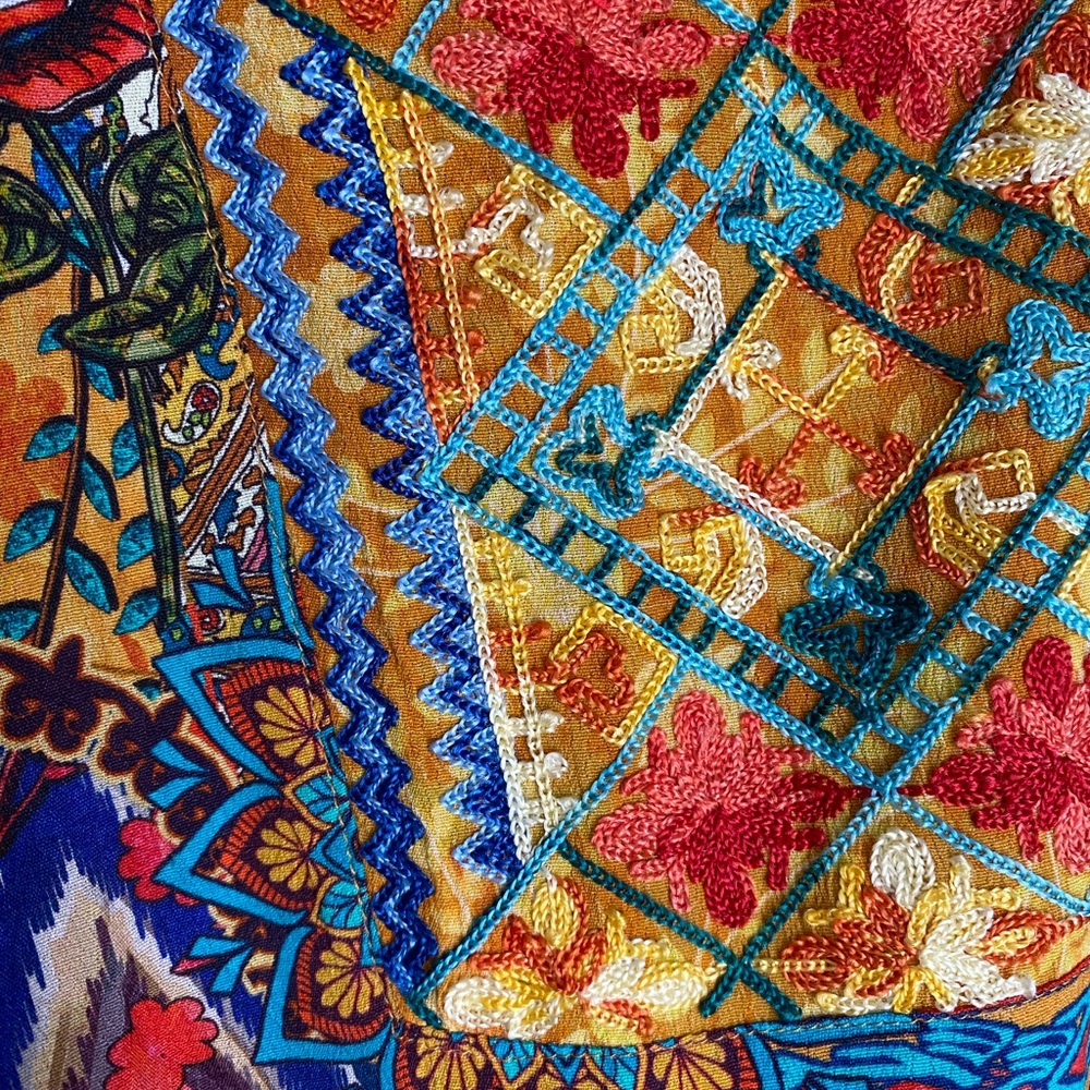 John Mark Vibrant Patchwork Blouse Embroidered Tu… - image 6